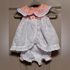 Kidgets White and Orange Eyelet Casual Dress Set